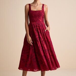 Lulus Loira Burgundy Burnout Jacquard Lace-up Midi Dress Red - Size XS